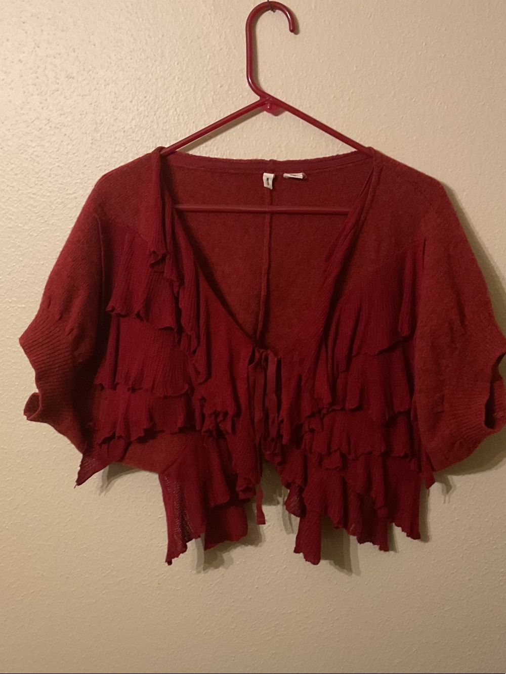 Anthropologie Moth Deep Red Rag Layered Open-Front Shrug Cape S/M